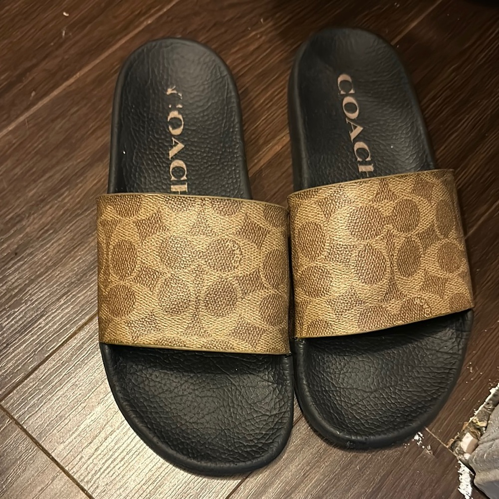 Coach Tan Slide Sandals